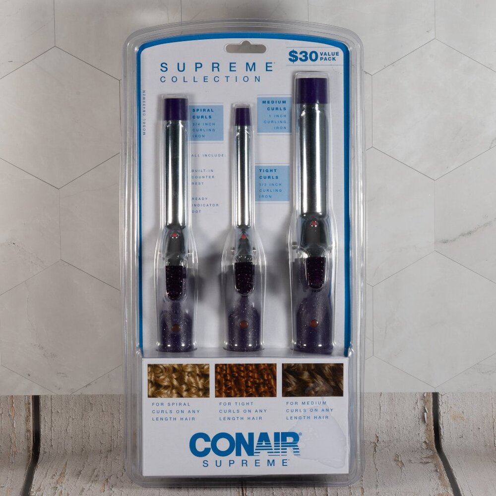 Conair Supreme Triple Value Pack Curling Irons, Purple/Silver, Pack of 3 Irons